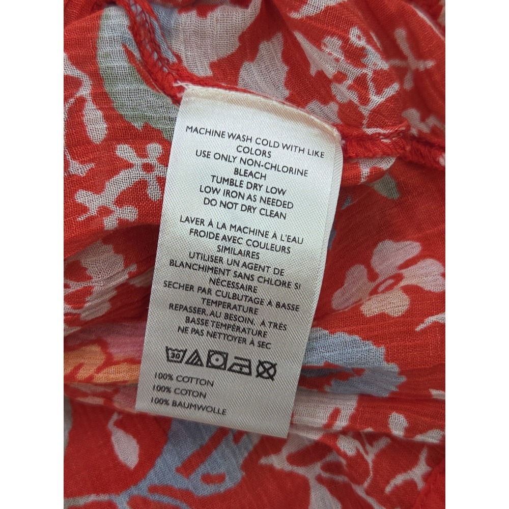 Pilcro Anthropologie Sidney Batwing Peasant Blouse Red Floral Gauze Top Sz S - Picture 5 of 8